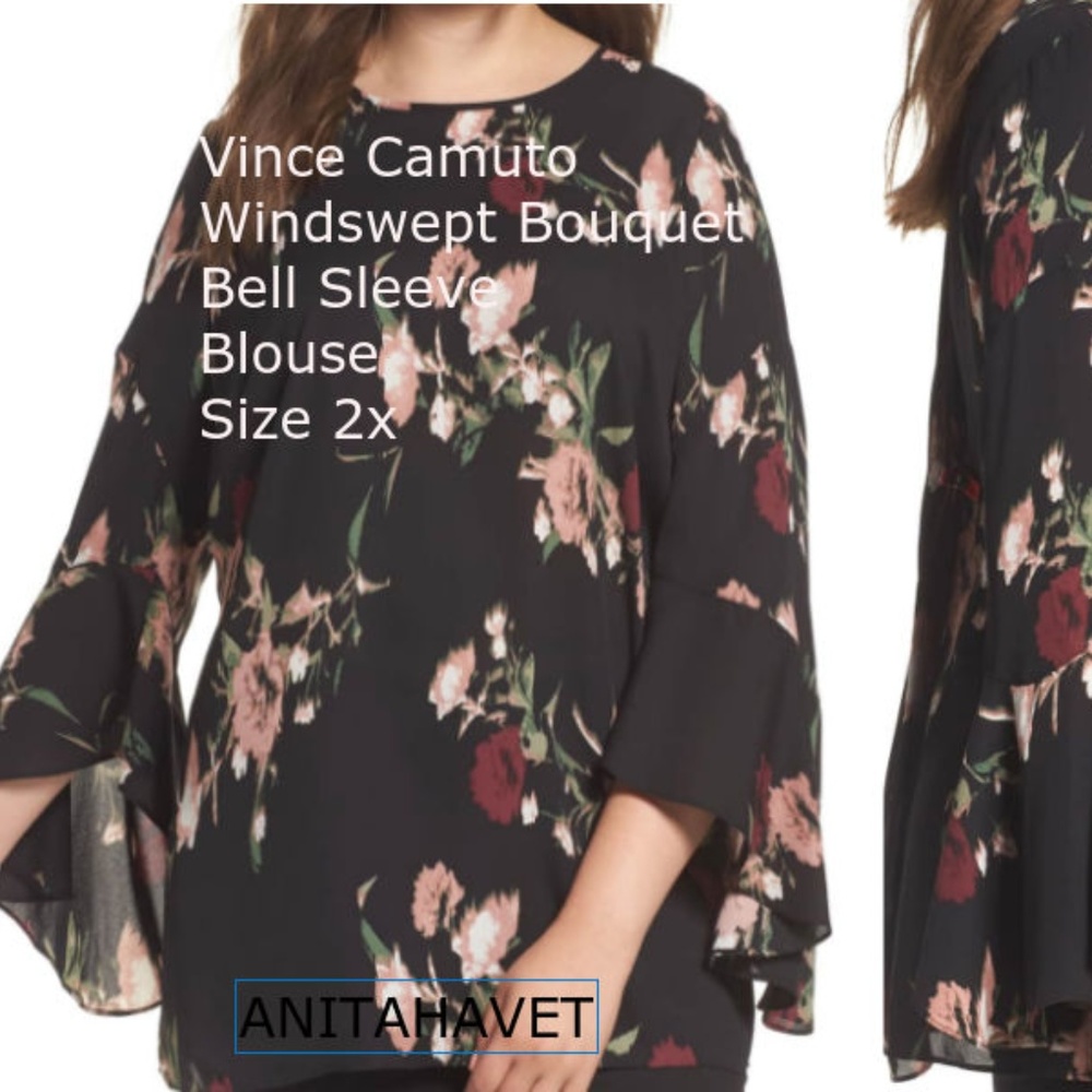 VINCE CAMUTO Windswept Bouquet Bell Sleeve Blouse